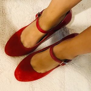 Flight Attendant Heels Mary Janes Red